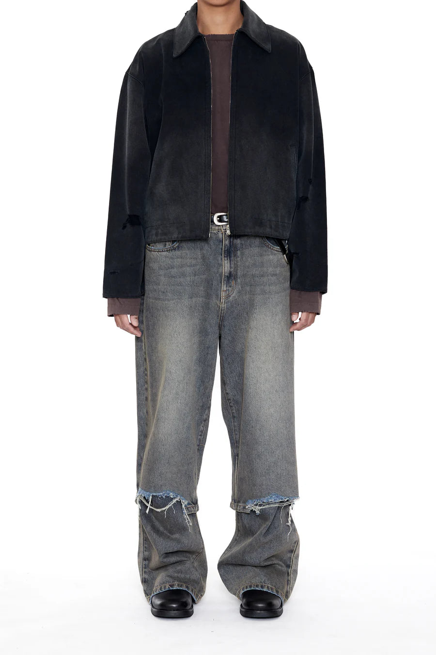 CODA GREY ACID WASH LAYERED HYBRID JEANS