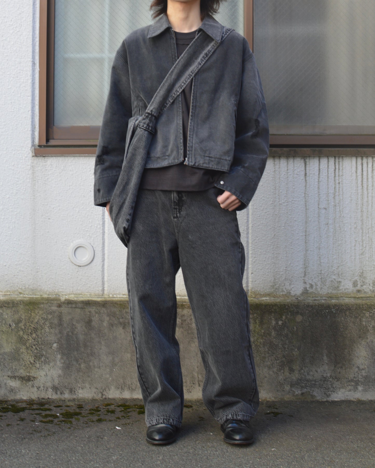 CODA FADED BLACK DAMAGED CANVAS CREW JACKET