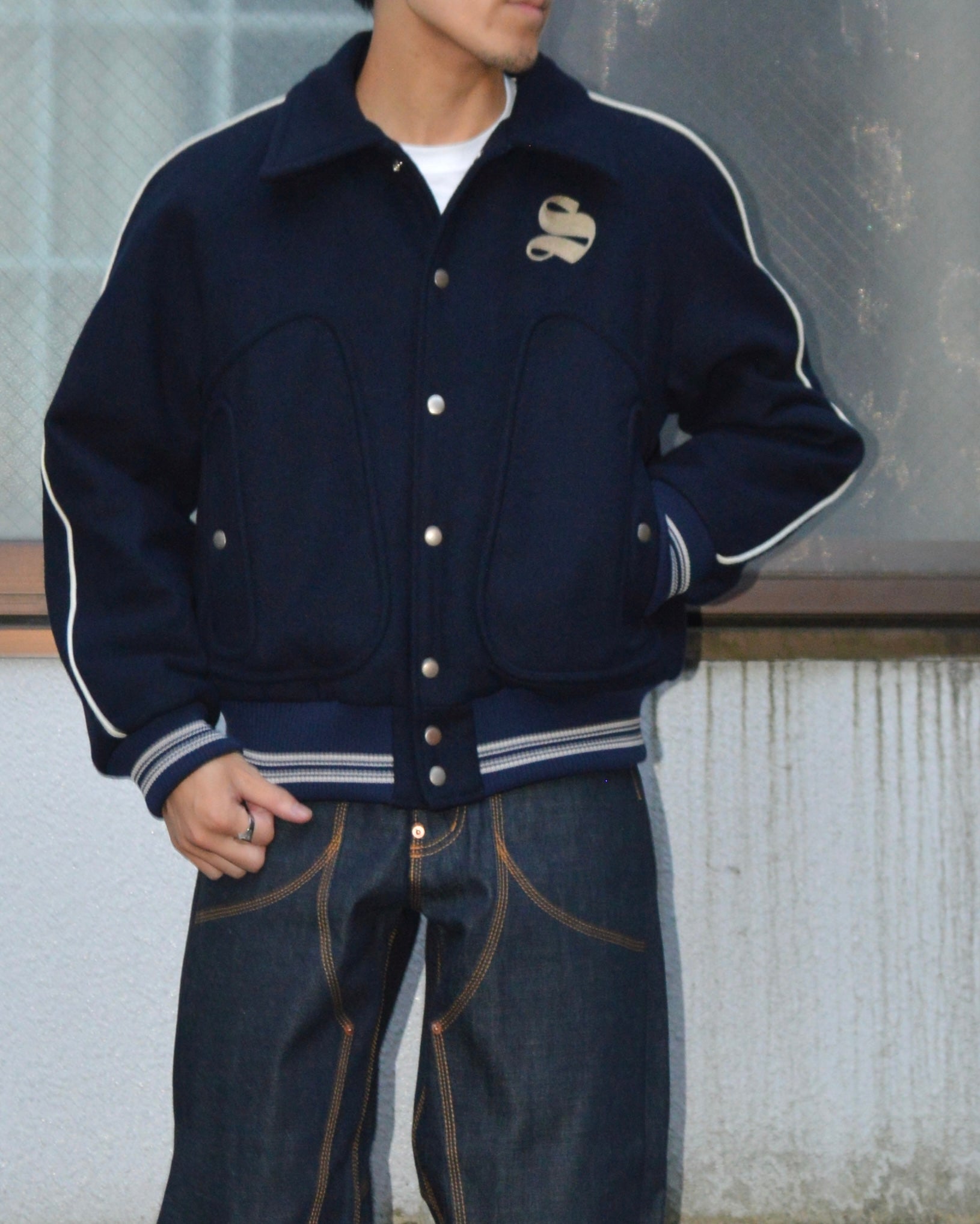 M&M HEAVY MELTON STADIUM JACKET ネイビー XL M&M HEAVY MELTON STADIUM JACKET ネイビー M 【公式通販】