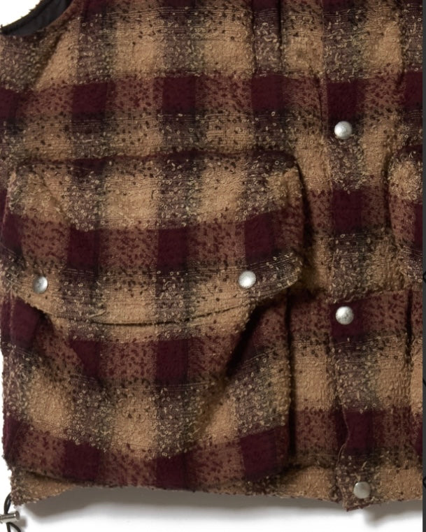 SUGARHILL PLAID PUFFER REVERSIVLE VEST  WINE RED x BLACK