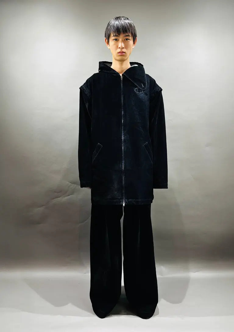 SYUMAN.　COVERED DENIM HOODIE - Coat / BLACK