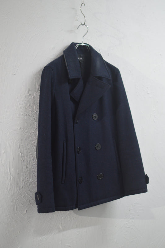 A.P.C. Wool Pea Coat with Elbow Patches