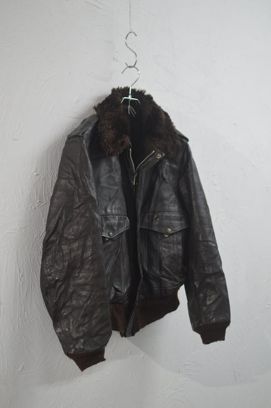 70-80s Shearling Collar Leather Flight Jacket
