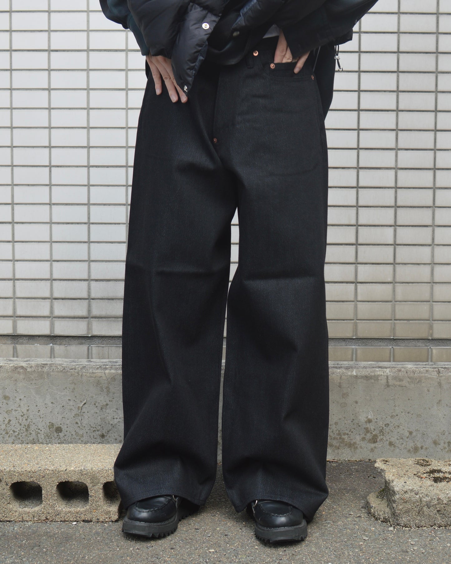 SUGARHILL TWISTED HEATHER DENIM PANTS WIDE CUT BLUE BLACK