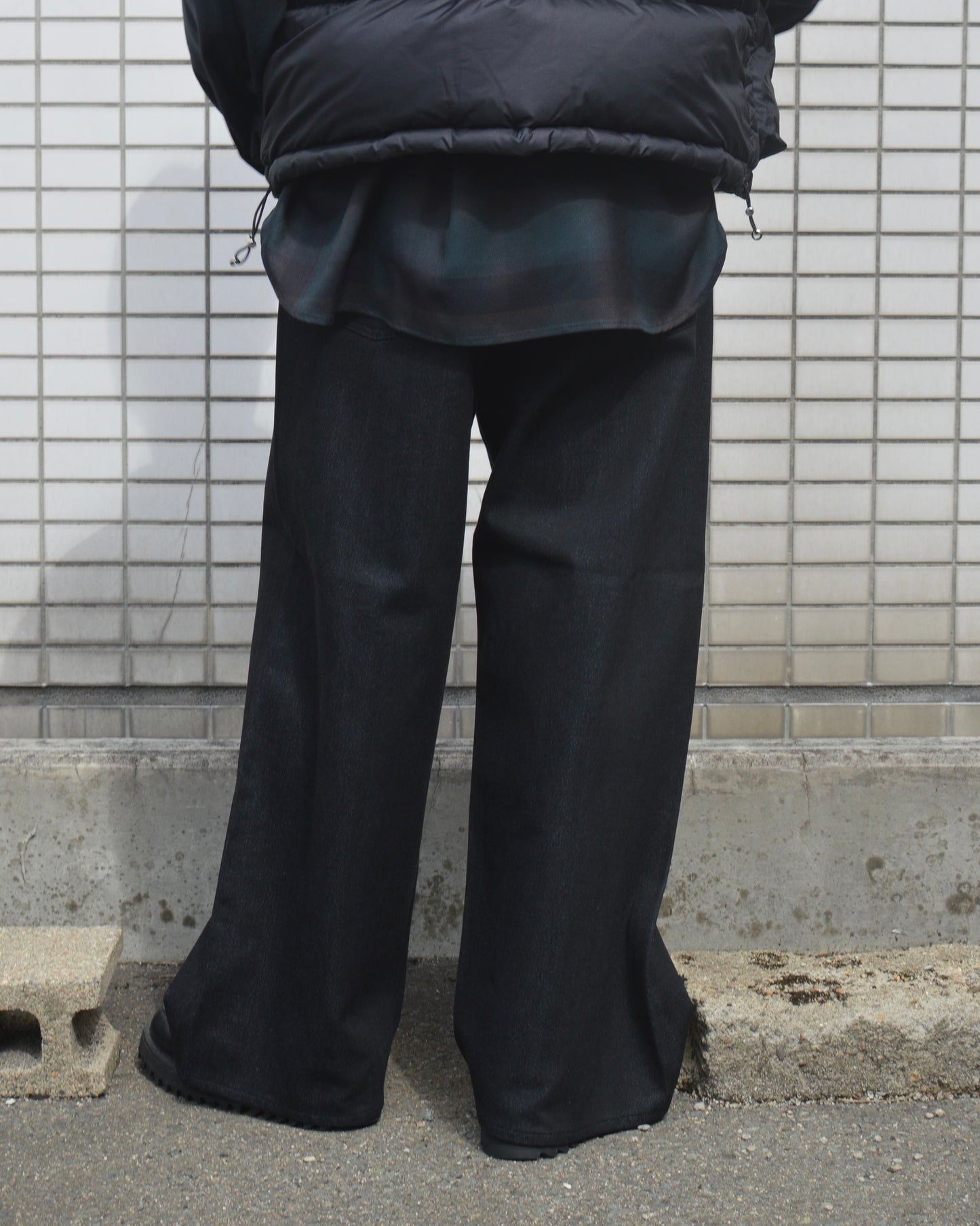 SUGARHILL TWISTED HEATHER DENIM PANTS WIDE CUT BLUE BLACK