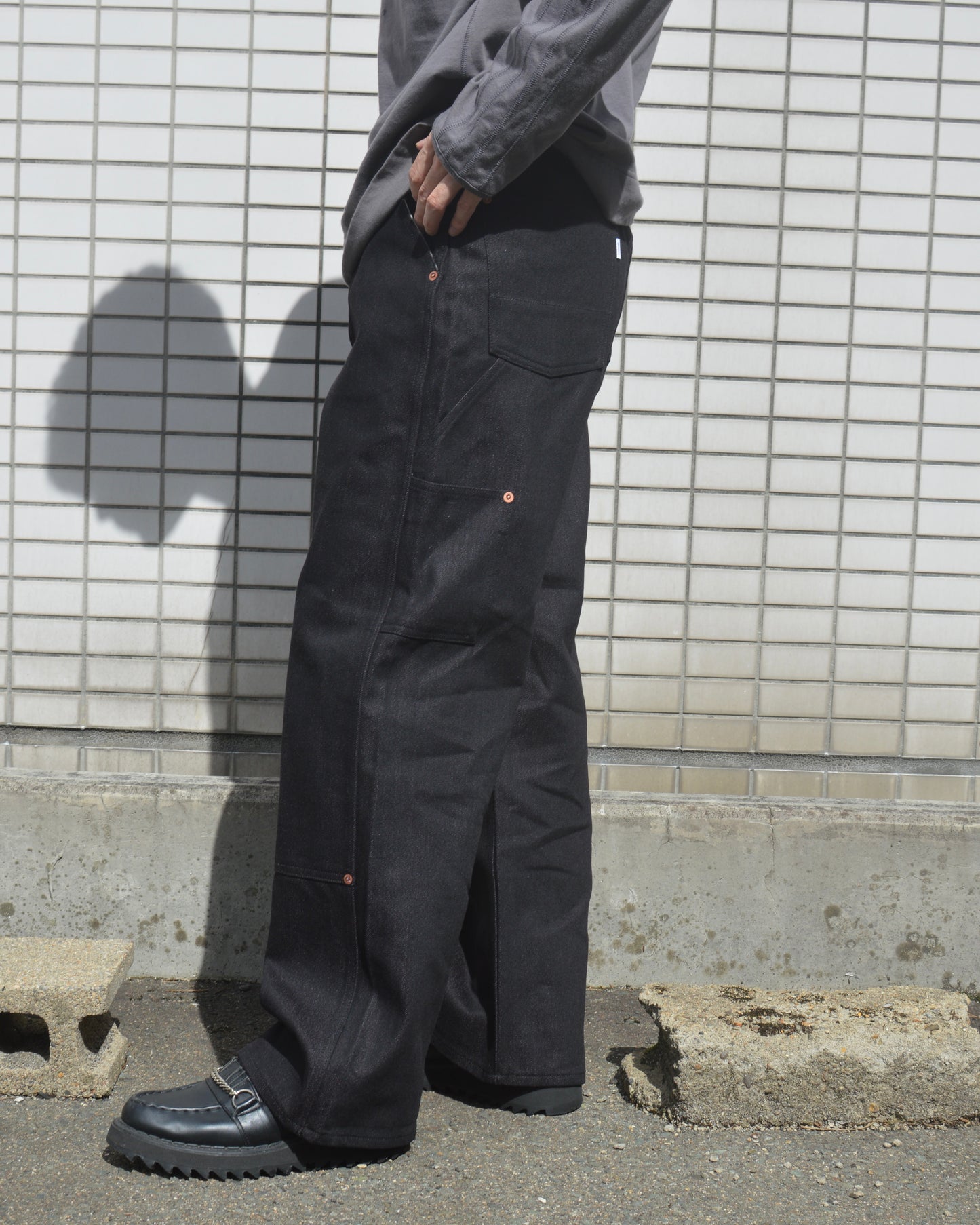 SUGARHILL TWISTED HEATHER DENIM PANTS DOUBLE KNEE  RED x BLACK