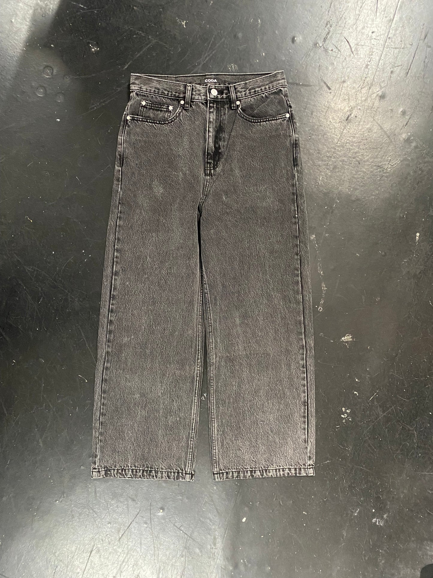 CODA BLACK ACID WASH BREAK CUT STRAIGHT JEANS