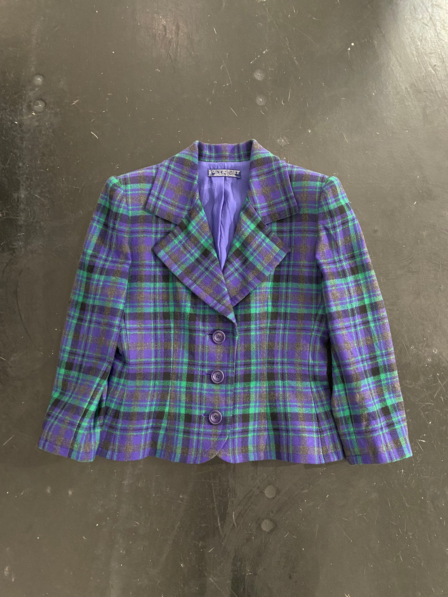 80s GIVENCHY check pattern wool short jacket