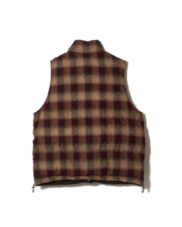 SUGARHILL PLAID PUFFER REVERSIVLE VEST  WINE RED x BLACK