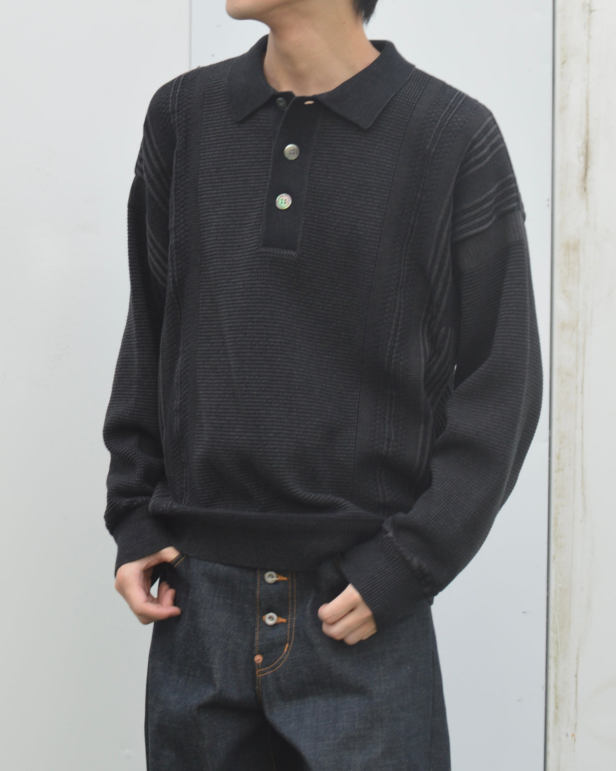 YASHIKI Akisame Knit Polo BLACK