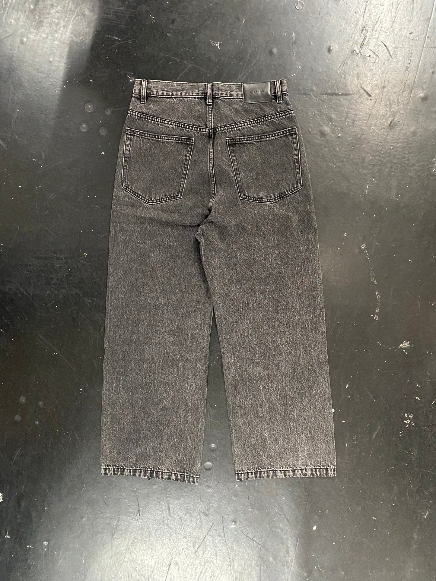 CODA BLACK ACID WASH BREAK CUT STRAIGHT JEANS