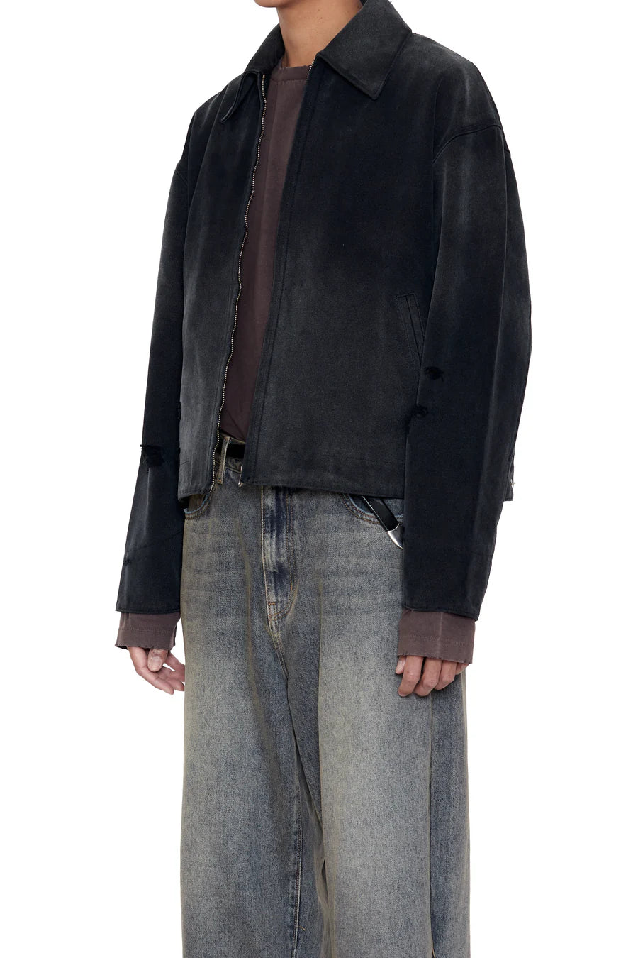 CODA FADED BLACK DAMAGED CANVAS CREW JACKET