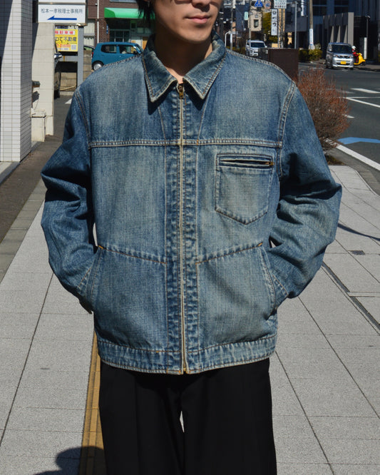 zip up washed denim jacket