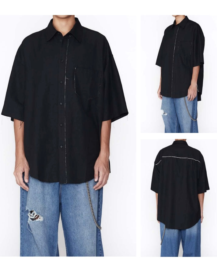 CODA / BLACK WRINKLE WOOL DEVIATION SHIRT