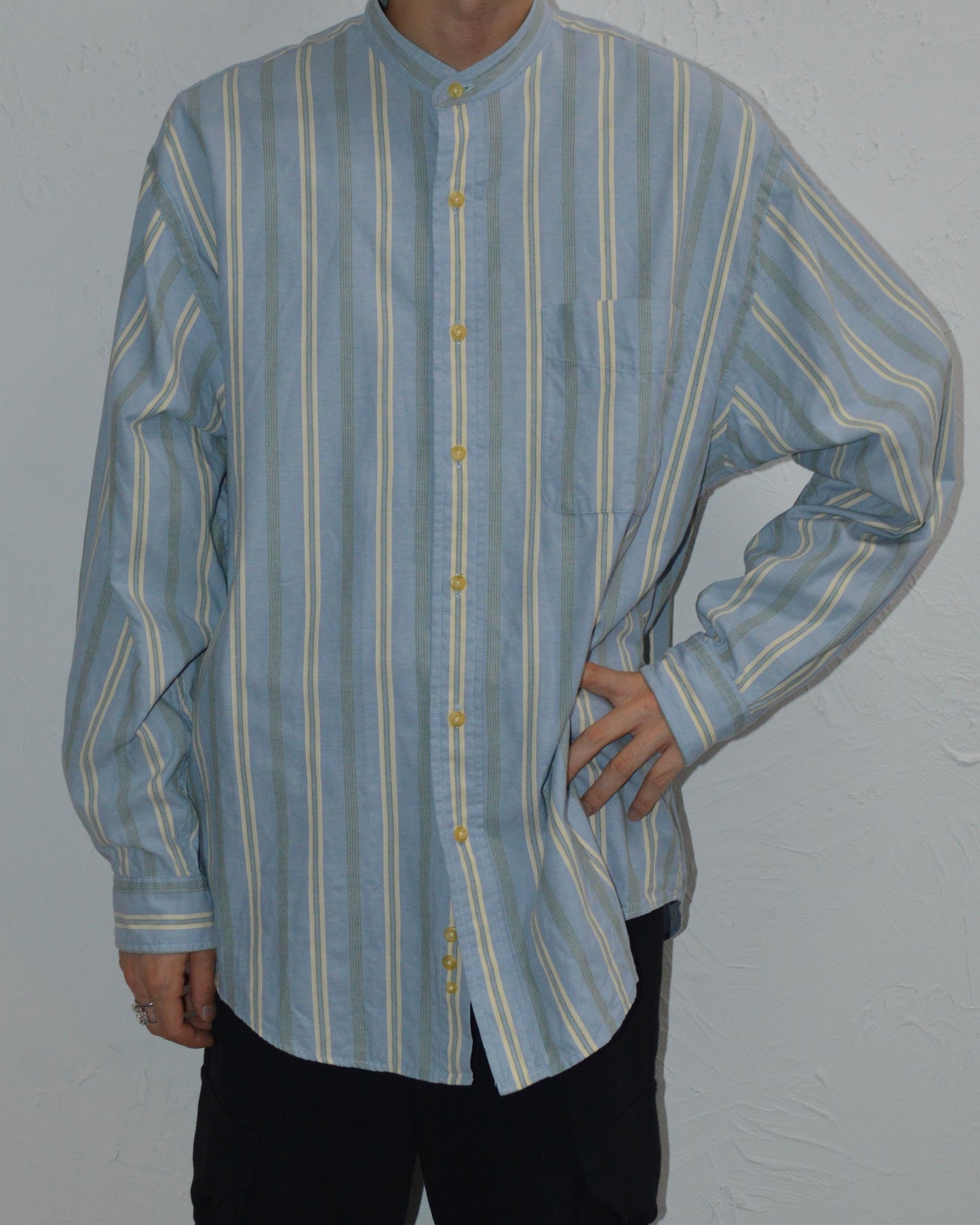 90s Eddie Bauer mulch stripe band collar shirt