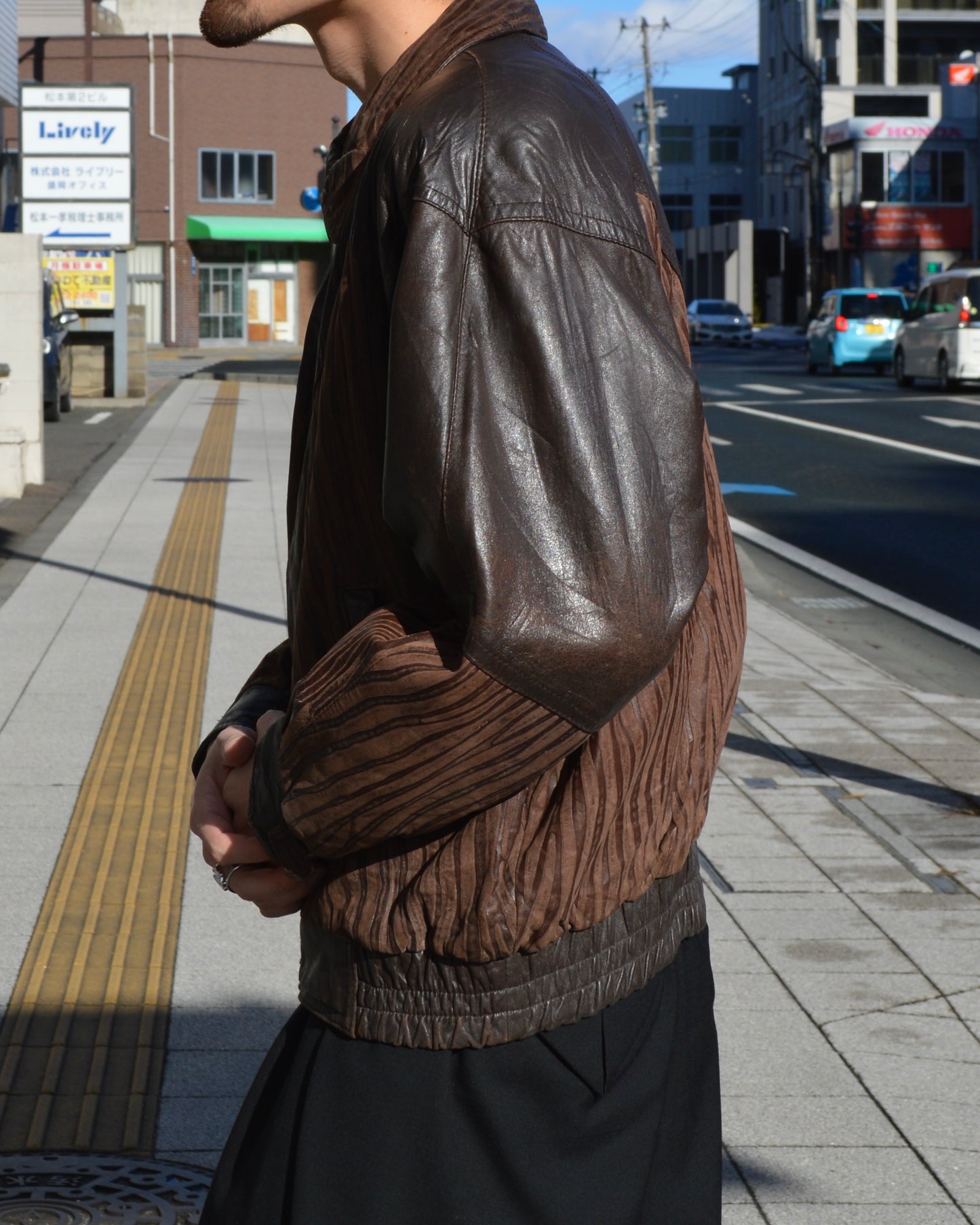 stripe leather jacket