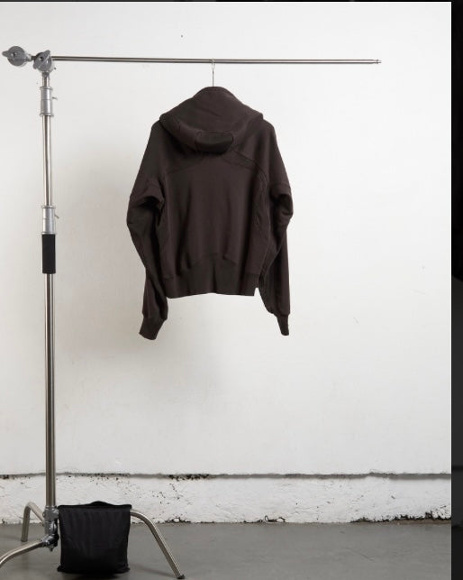 NVRFRGT / PANELLED ZIP UP HOODIE DARK BROWN