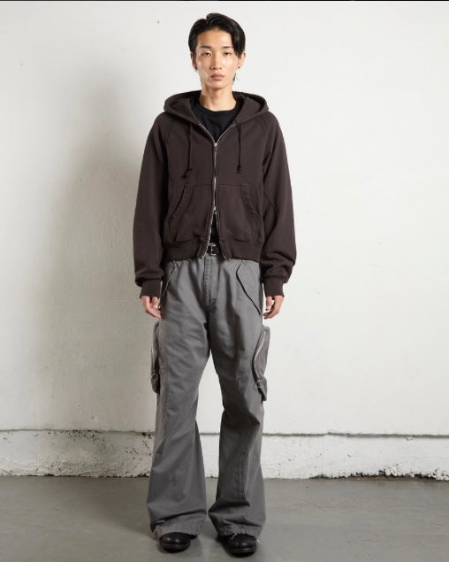 NVRFRGT / PANELLED ZIP UP HOODIE DARK BROWN