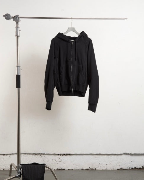 NVRFRGT / PANELLED ZIP UP HOODIE BLACK